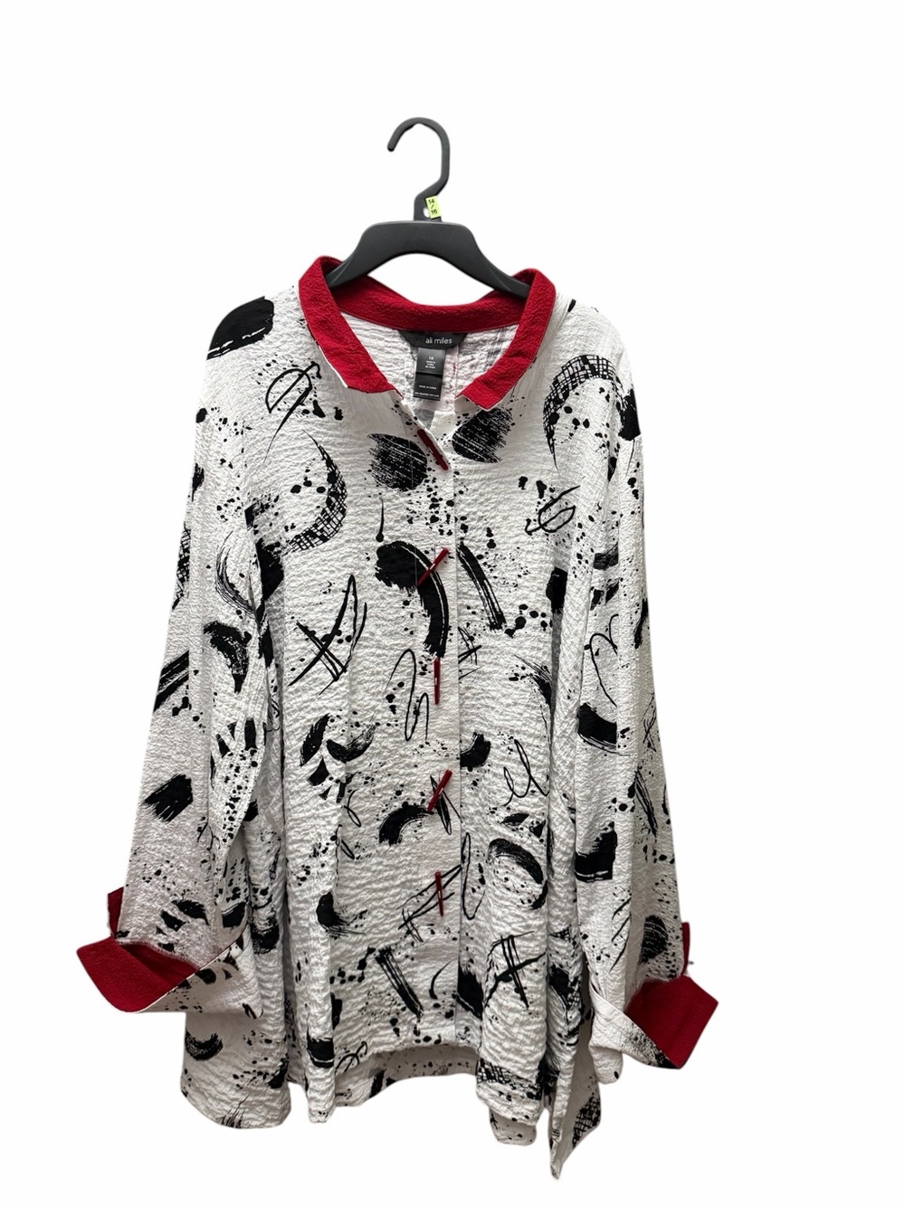 Ali Miles White and Red Abstract Button-Front Top